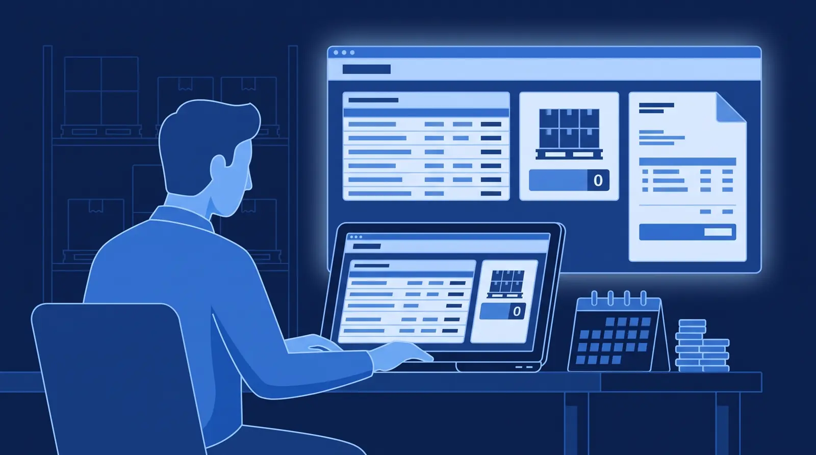Client reviewing inventory and an invoice in the customer portal on a laptop